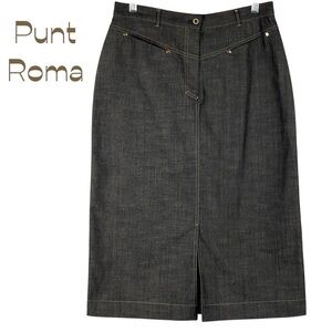 Punt Roma Black Tan Denim Midi Jean Skirt Size 12